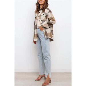 Womens Casual Plaid Shacket Wool Blend Button Down Long Sleeve Fall overshirt
